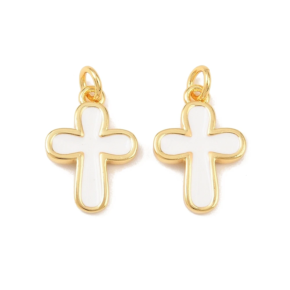 

20pcs Golden White Enamel Cross Charms Religious Pendants w/ Jump Ring for Earrings Necklace Decor Jewelry Making