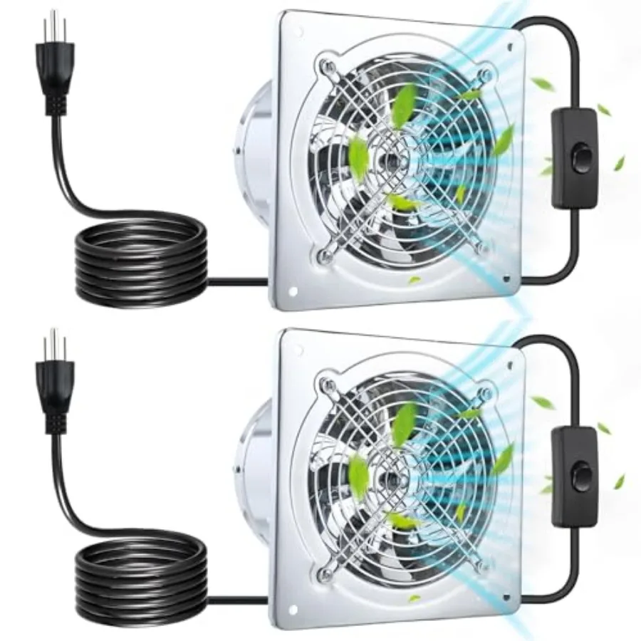 

2 Pack Silver 6 Inch Kitchen and Bathroom Wall Exhaust Fan - 308CFM Extractor Ventilation Fan with Damper and Low Noise Ceiling