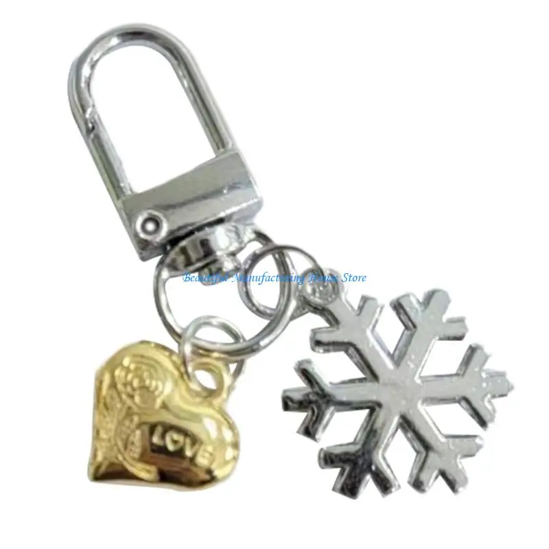 

E56A Snowflake Heart Keychain Trendy Bag Pendant Long Lasting Bag Charm Alloy Material Exquisite Craftsmanship