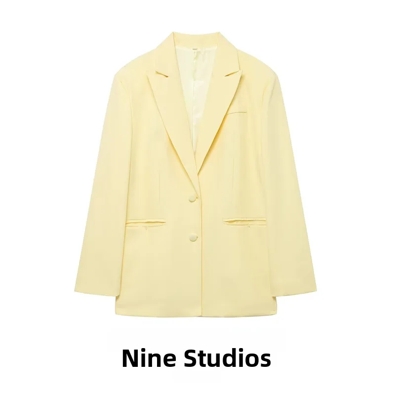 

Nine Zar Women's Pure Color ket Loose Casual Versatile Suit Jaet Long Sve Polyester Fabric European Sle Winter Faion