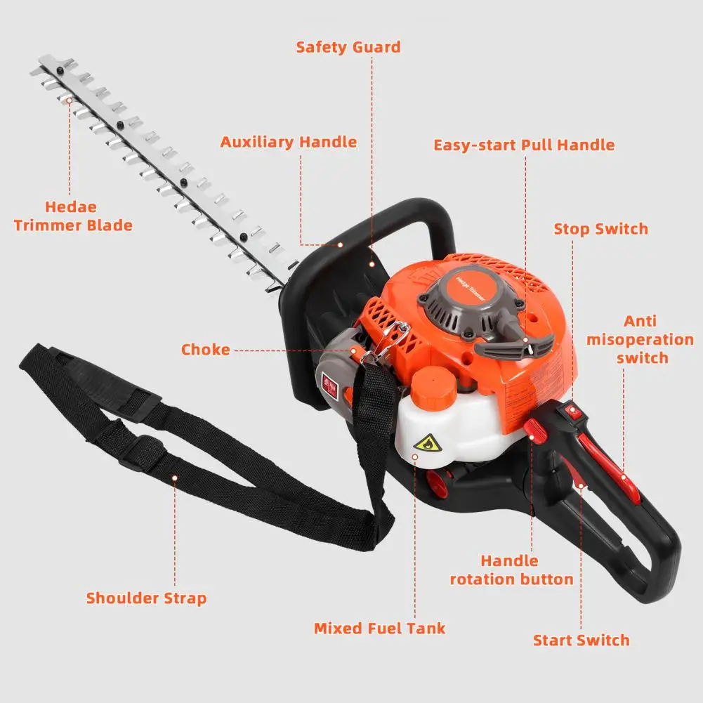 Dual Sided Blade Hedge Trimmer 26CC Gas Hedge Trimmer Cordless Weed Trimmer Handheld Chainsaw Hedge Pruner 0.65L Oil Tank