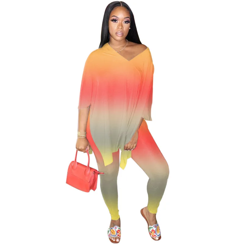 

5XL Fashion Women Clothing Two Piece Set Top And Pants Party Club Outfits Tie Dye Oversize Tracksuit Women 2 Piece Summer Sets