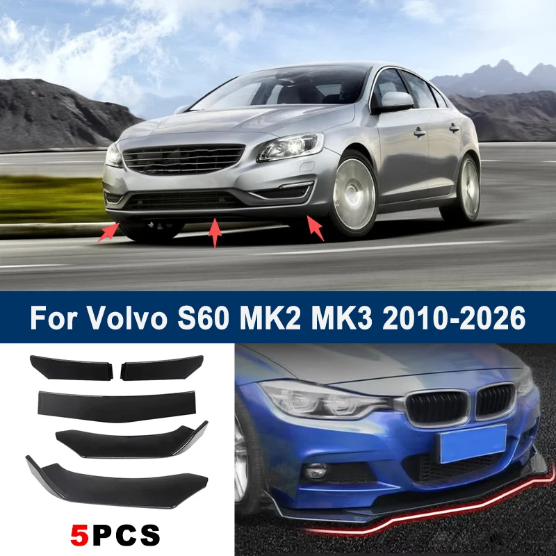 

Adjustable 5Pcs Sectional Front Spoiler Lip For Volvo S60 MK2 MK3 2010-2026 Front Bumper Splitter Car Exterior Sport Body Kit