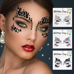 Joyas faciales brillantes, pegatina de tatuaje, gemas de diamantes de imitación para el cuerpo, Tatuajes Temporales, Festival gitano, adorno de fiesta, pegatinas de maquillaje de belleza