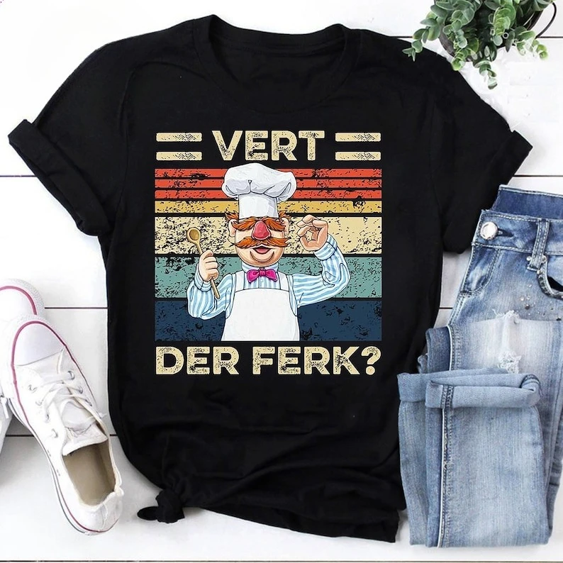 تي شيرت ديزني للنساء والرجال Vert Der Ferk تي شيرت قطني للطهاة السويدية تي شيرت غير رسمي كبير الحجم بأكمام قصيرة للجنسين عرض Muppet #2