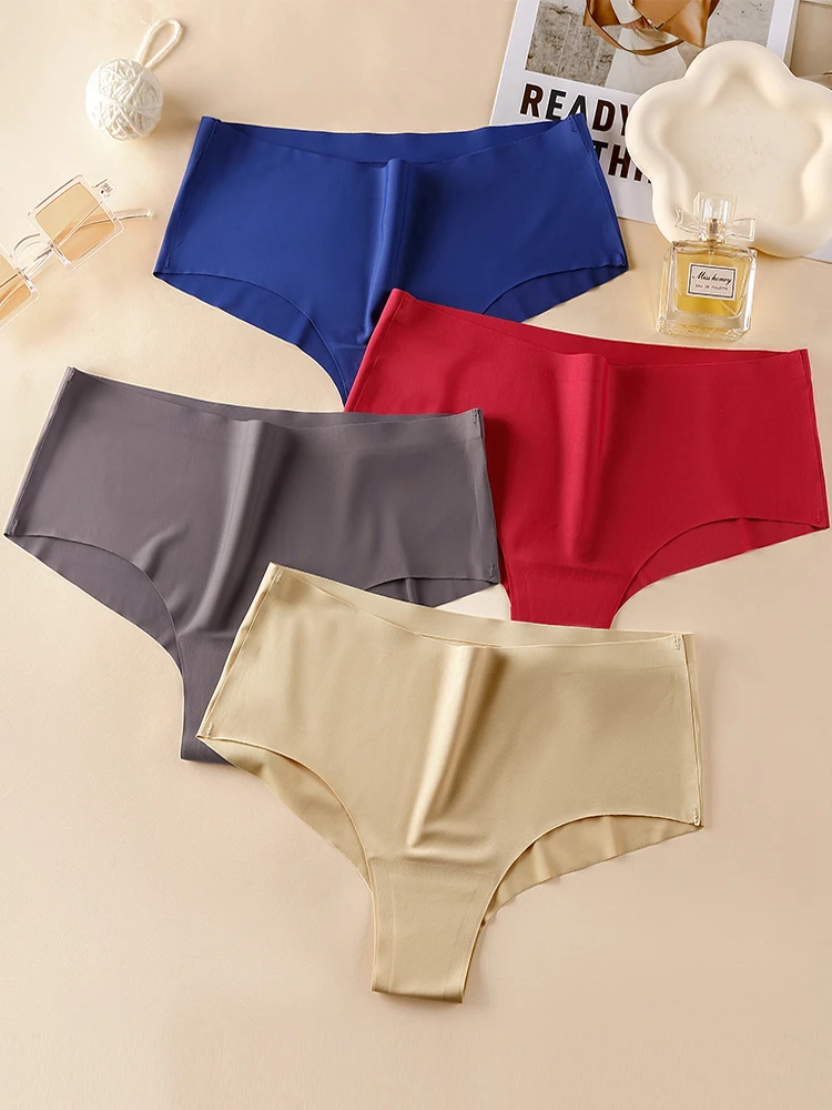 BANNIROU 1Pcs Women's Seamless Briefs Panties Ice Silk Sports Solid Female Mid-Rise Panties Ladies Intimates Women's Underwear