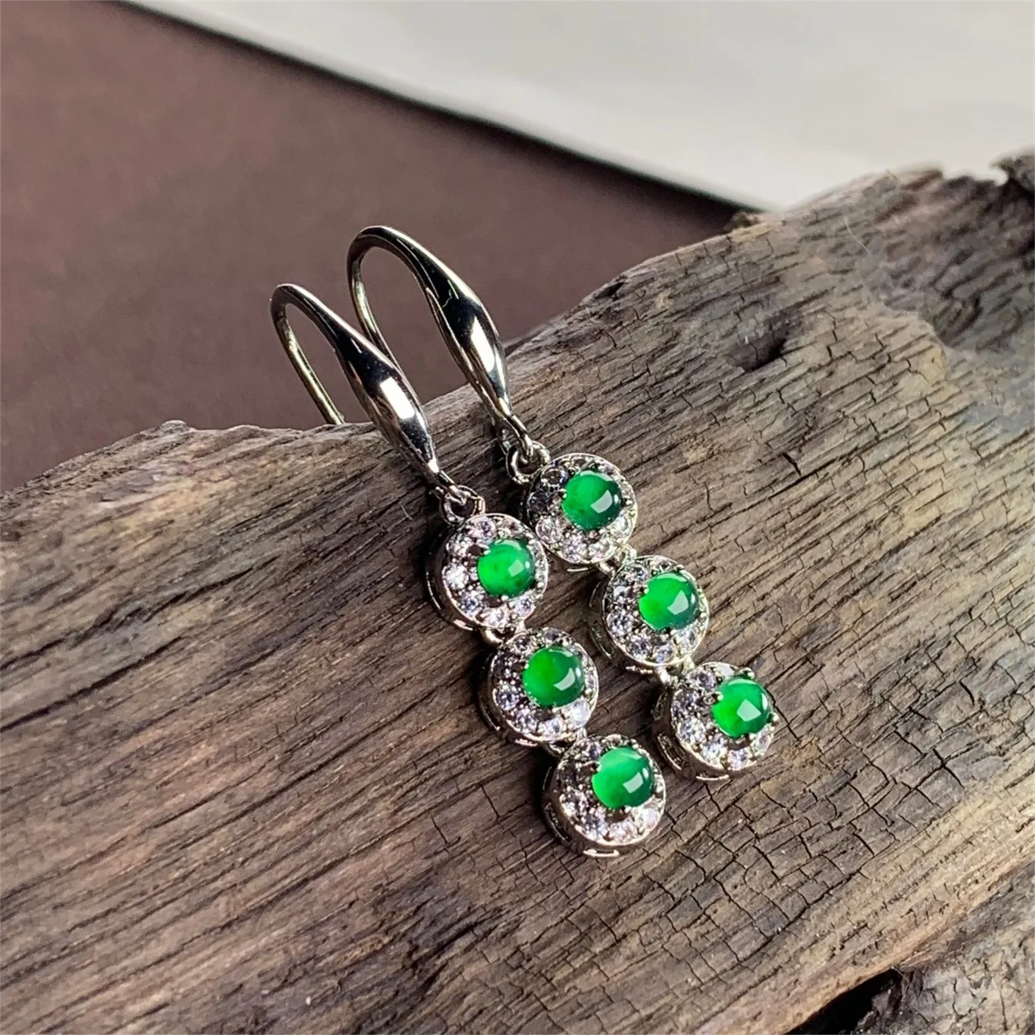 Icy Jadeite Imperial Green Cabochon Earrings Natural Grade A Gold Plated Stud Dangle Jewelry for Women Wedding Party Birthday