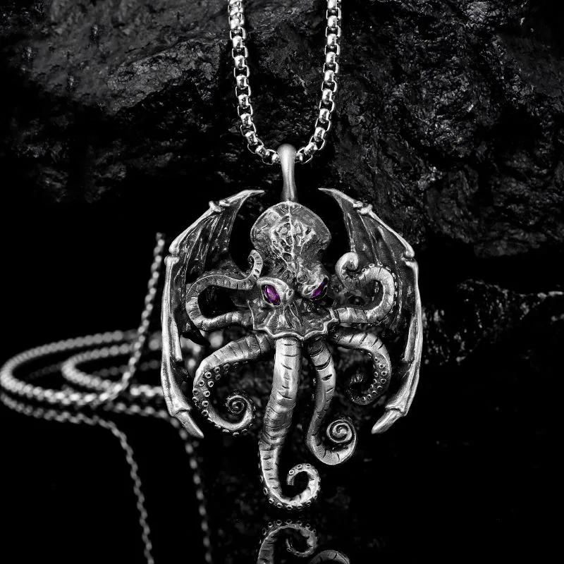 Personality Punk Cthulhu Octopus Pendant Necklace for Men Women Gothic Cool Long Chain Necklace Hip Hop Jewelry Biker Accessorie