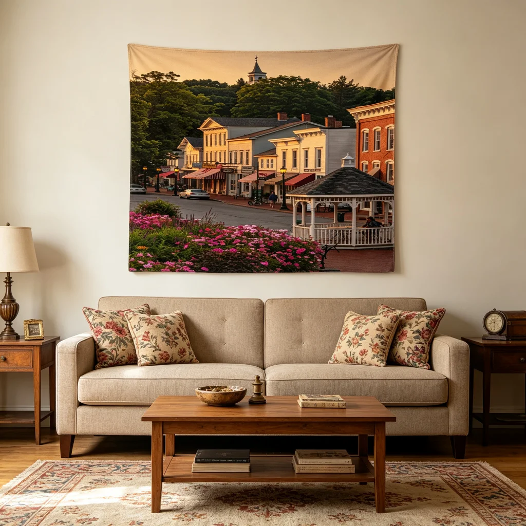 1PC American Town Street Art Print Backdrop Banner, Bedroom Living Room Photo Background, Polyester, Home Decor, Wall Art