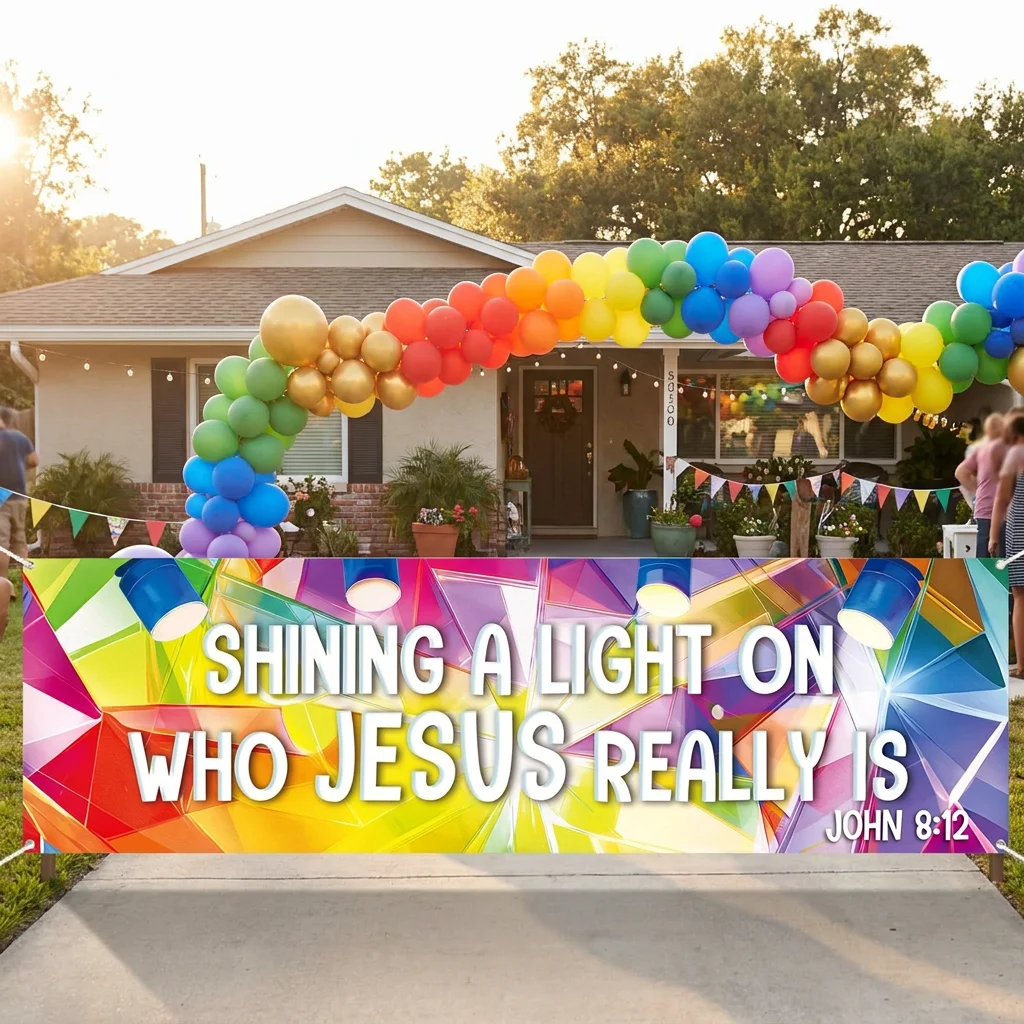 Banners Shining a Light Stained Glass Backdrop VBS 2026 Vacation Bible Christian Religious Sunday Baptis Hanging Backdrop Decor