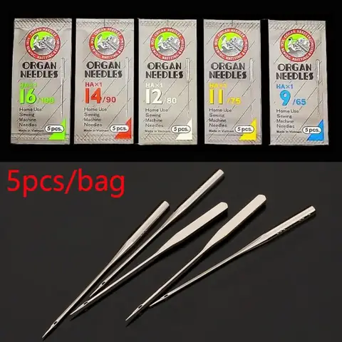 5pcs/Pack of ORGAN Household Sewing Machine Needles HAX1 Sewing Needles for SINGER BROTHER Size 8,9,10,11,12,14,16,18