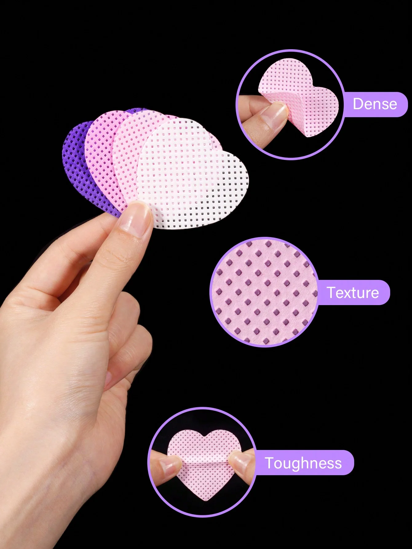 200 قطعة من من منشفة أظافر متعددة الألوان على شكل قلب، وسادة تنظيف ناعمة غير منسوجة فائقة الامتصاص، تستخدم لغراء تمديد الرموش