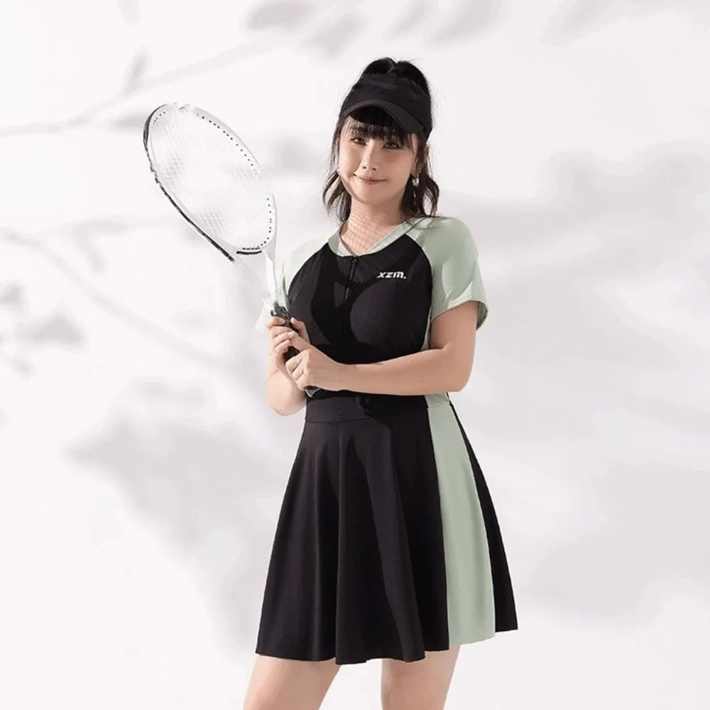 

Beachwear Short Sleeve Swimsuit Sun Protection Loose Bikini Women Bathing Suit Beachwear Clothings Milk Ice Silk Swimwear Skirt