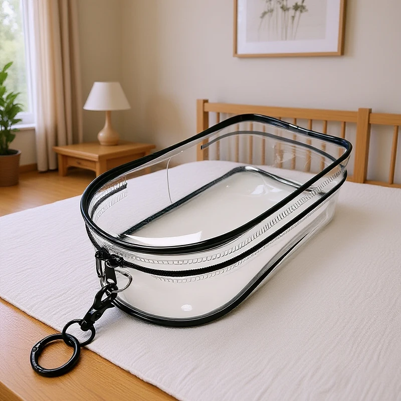 Custodia protettiva trasparente Scatola portaoggetti per bambole di peluche Borsa da esterno giocattolo con accessori per bambole portachiavi