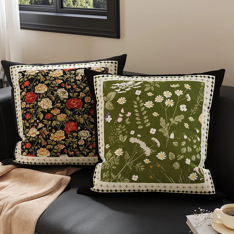 2026 New Vintage Sofa Pillowcase Living Room Bedroom Detachable Washable Backrest Cushion Cover Home Decor Square PP Cotton