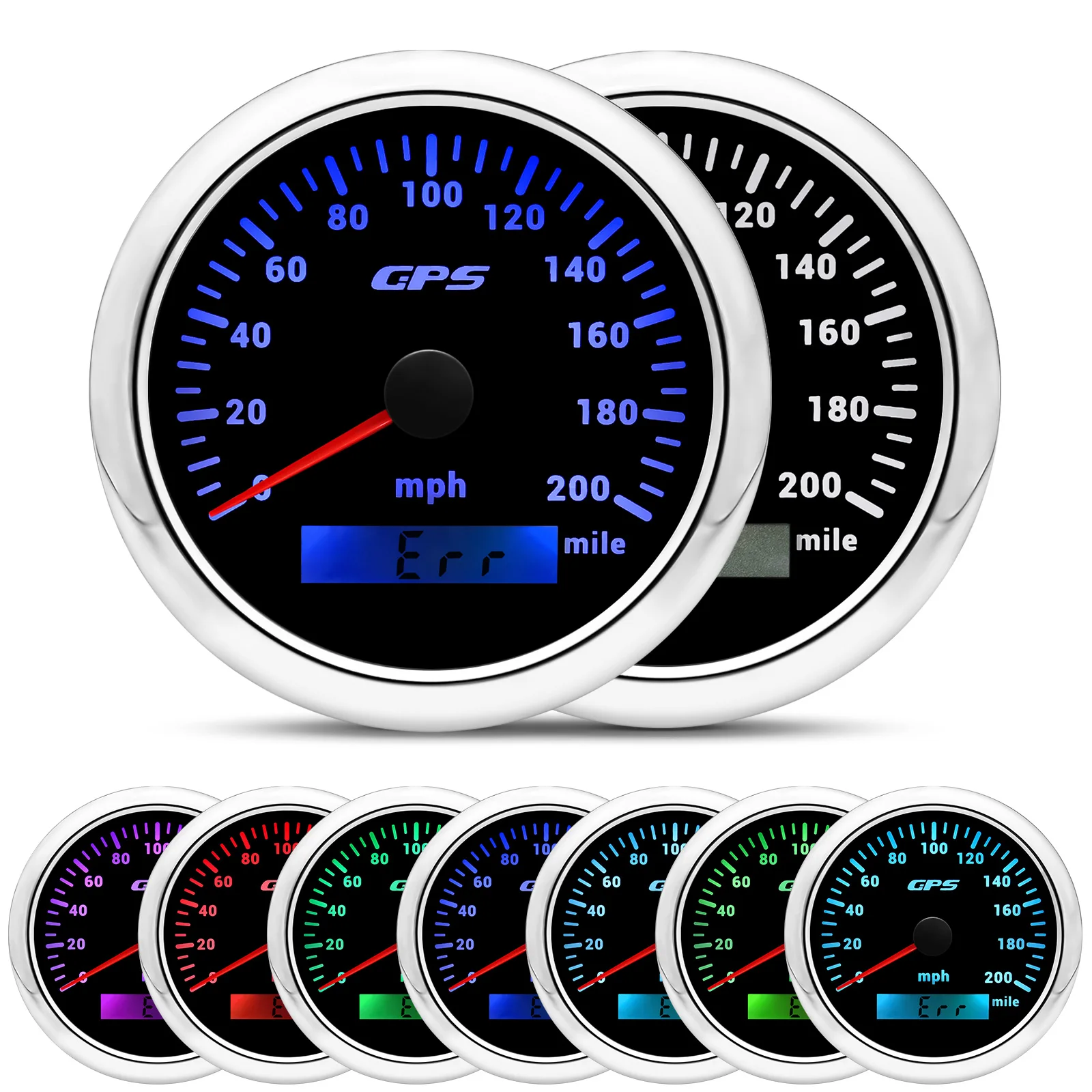 60 120 200 KMH MPH 85mm Marine GPS-Tachometer Bootsgeschwindigkeitsmesser mit GPS-Antenne Motorrad-Autoanzeige für Audi A3 A4 7-Farben-LED – Detail 25