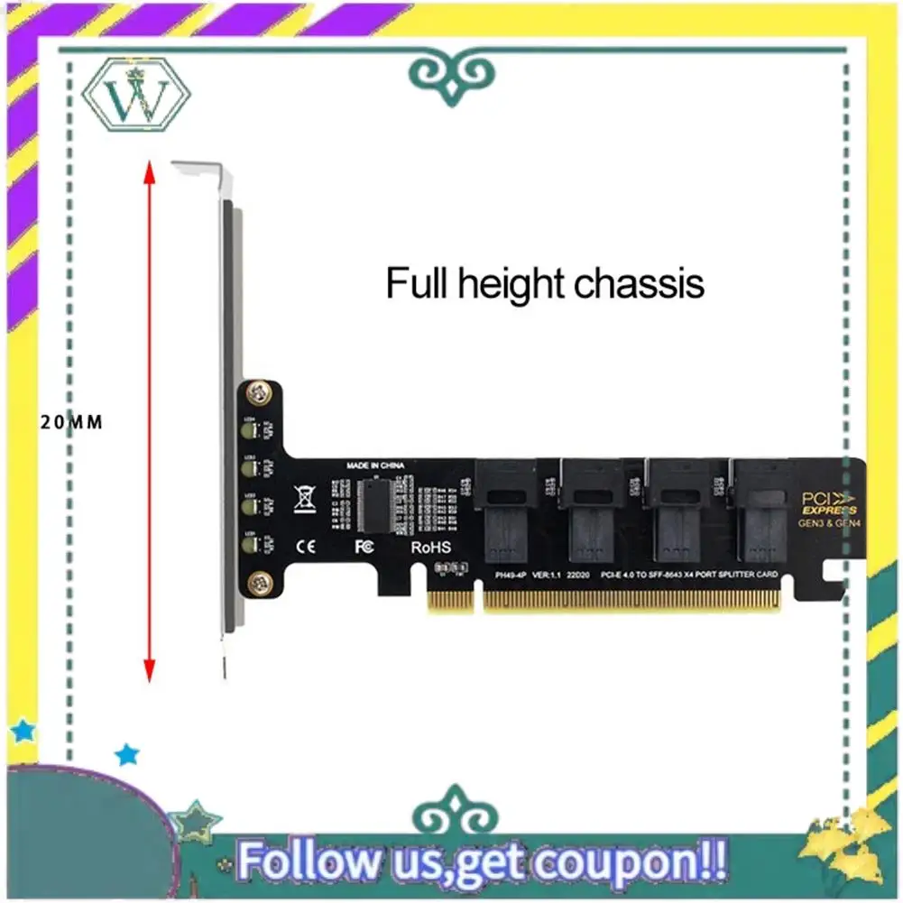NEW PCI-E X16 To 4-Ports U.2 NVME SFF-8643 Expansion Card High Speed Pcie 4.0 Split Cards LED Indicator For 2U Chassis