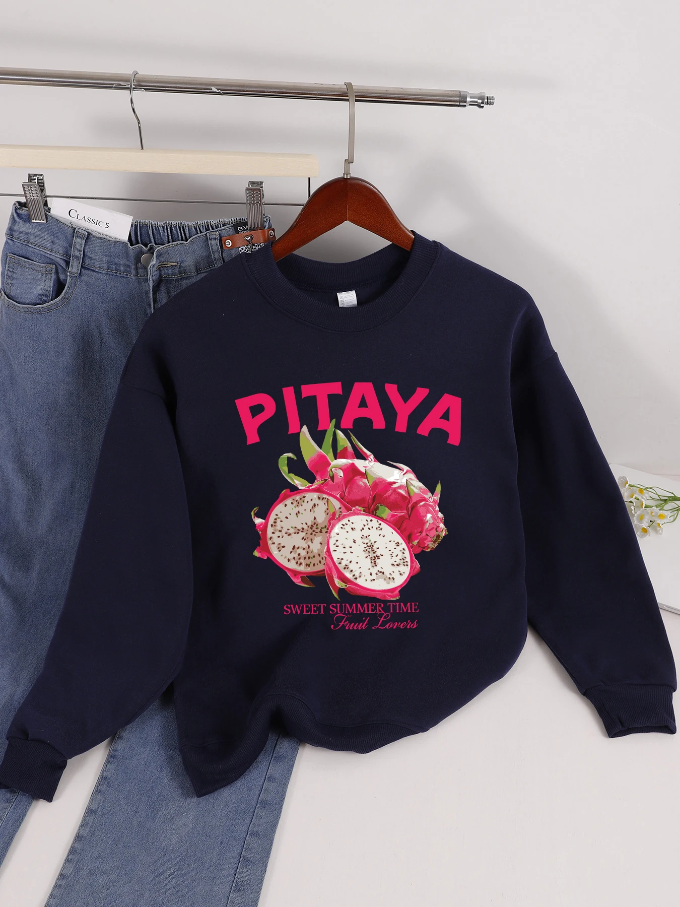 

Fresh Fruit Pitaya Prints Women Sweatshirt Casual Loose Sportswear All-Match Fleece Pullovers Crewneck Comfortable Woman Tops
