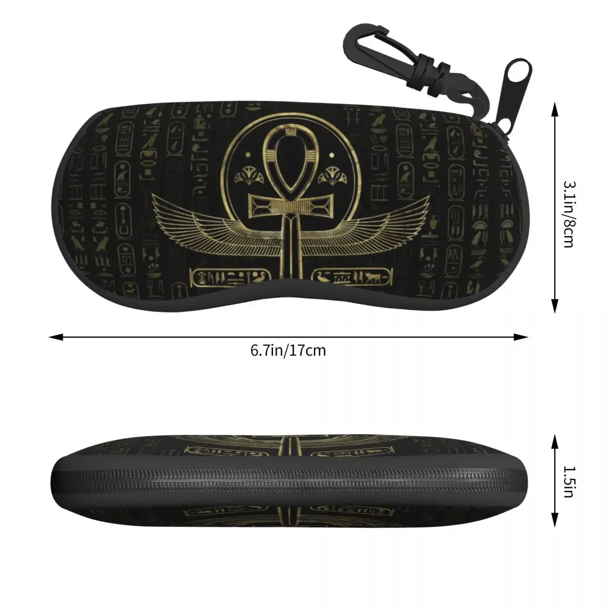 Egyptian Cross Eyeglass Glasses Case Women Men Soft Hieroglyphs Gold And Black Sunglasses Protective Bag