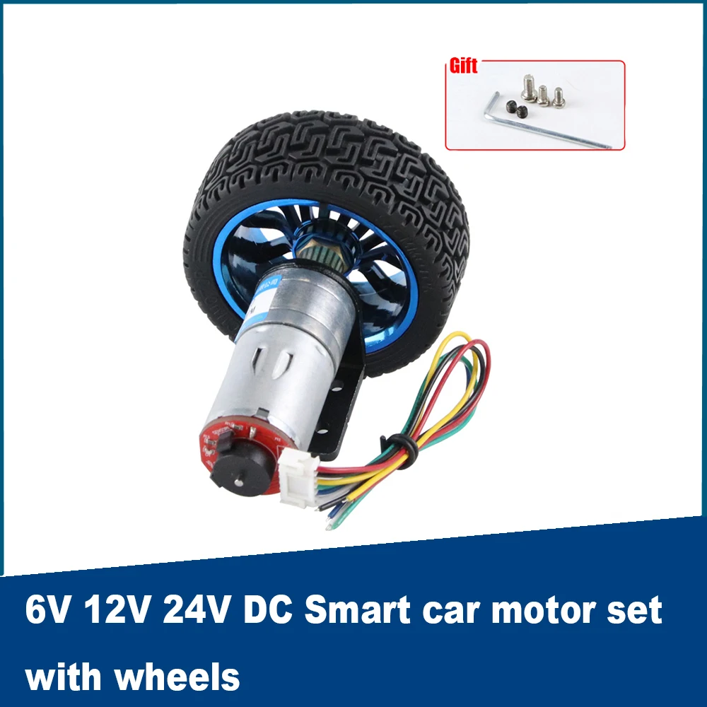 6V 12V DC Encoder Gear Motor 24V JGA25-370B Vehicle Gear Motors 65mm Wheel Kit Set Gearmotors for Toy Car Robot