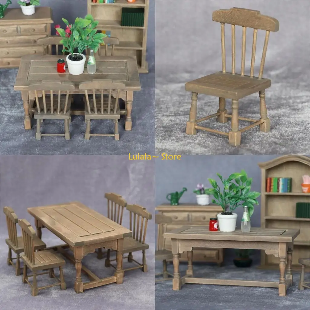 

Y4QA 1/12 Miniature Dining Table Chair Model Figurine For Craft Dollhouses Enthusiasts