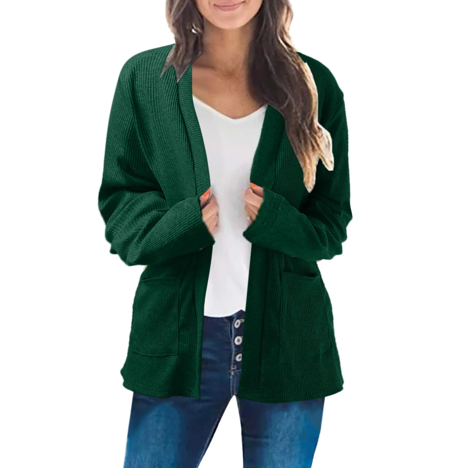 Casual Cardigan Classic Female Thin Knitted Coat With Pockets Solid Women's Cardigans Long Sleeve Loose Mid Length Knittwear