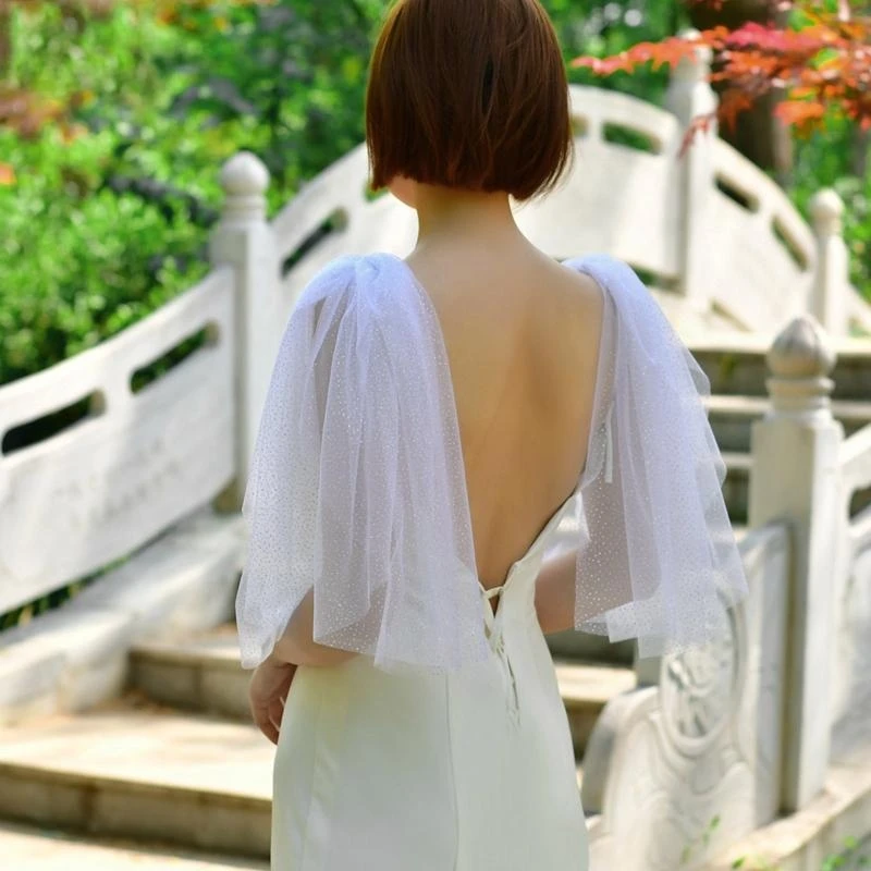 Элегантная женская плиссированная прозрачная тюлевая накидка на свадьбу, блестящий палантин на плечо, элегантная официальная шаль с позолоченным дизайном