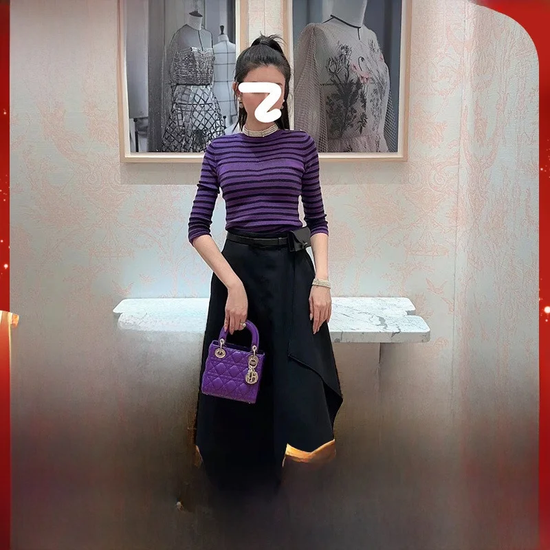 

Классический вязаный топ с вышивкой, длинный рукав, женский, новый летний, цветные полосы, на пуговицах, модный