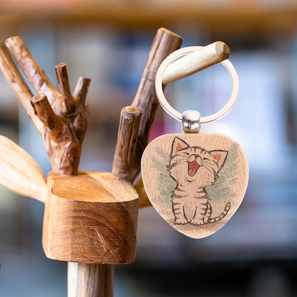 

12 Pcs Wooden Keychain Diy Keychains for Engraving Beech Rings Crafting