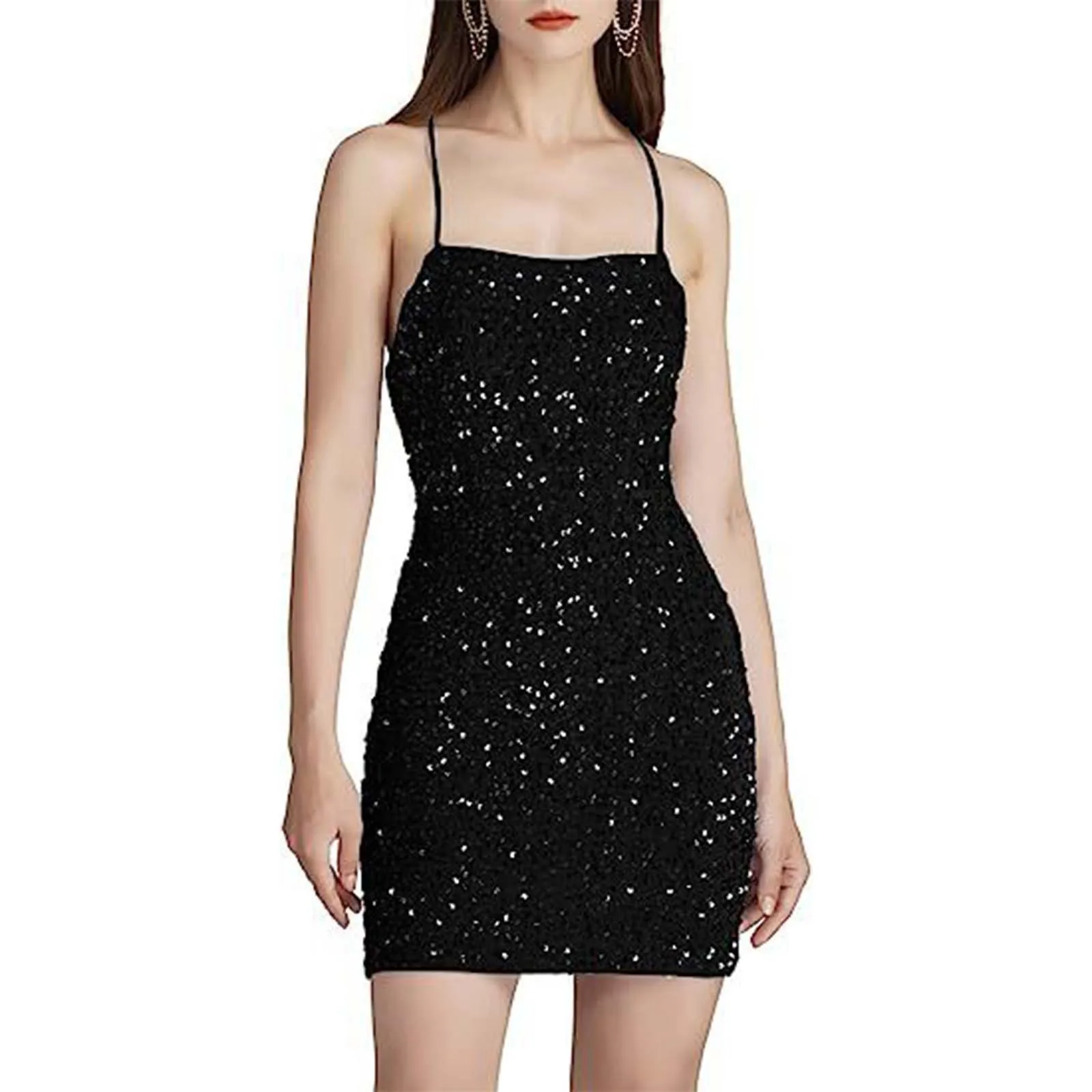 Women's Formal Dresses Solid Color Glittering Sparkly Beads Sequin Dress Low Neckline Slim Bodycon Short Evening Party Dress