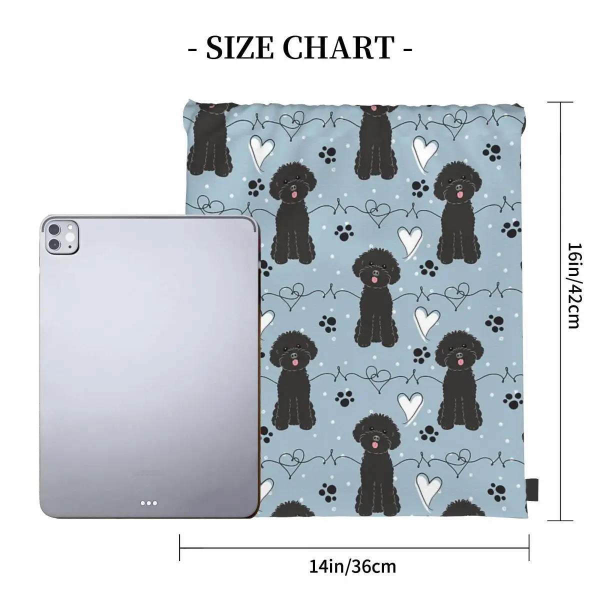 LOVE Black Toy Poodle Backpacks Casual Portable Drawstring Bags Drawstring Bundle Pocket Sports Bag Book Bag For Travel Students