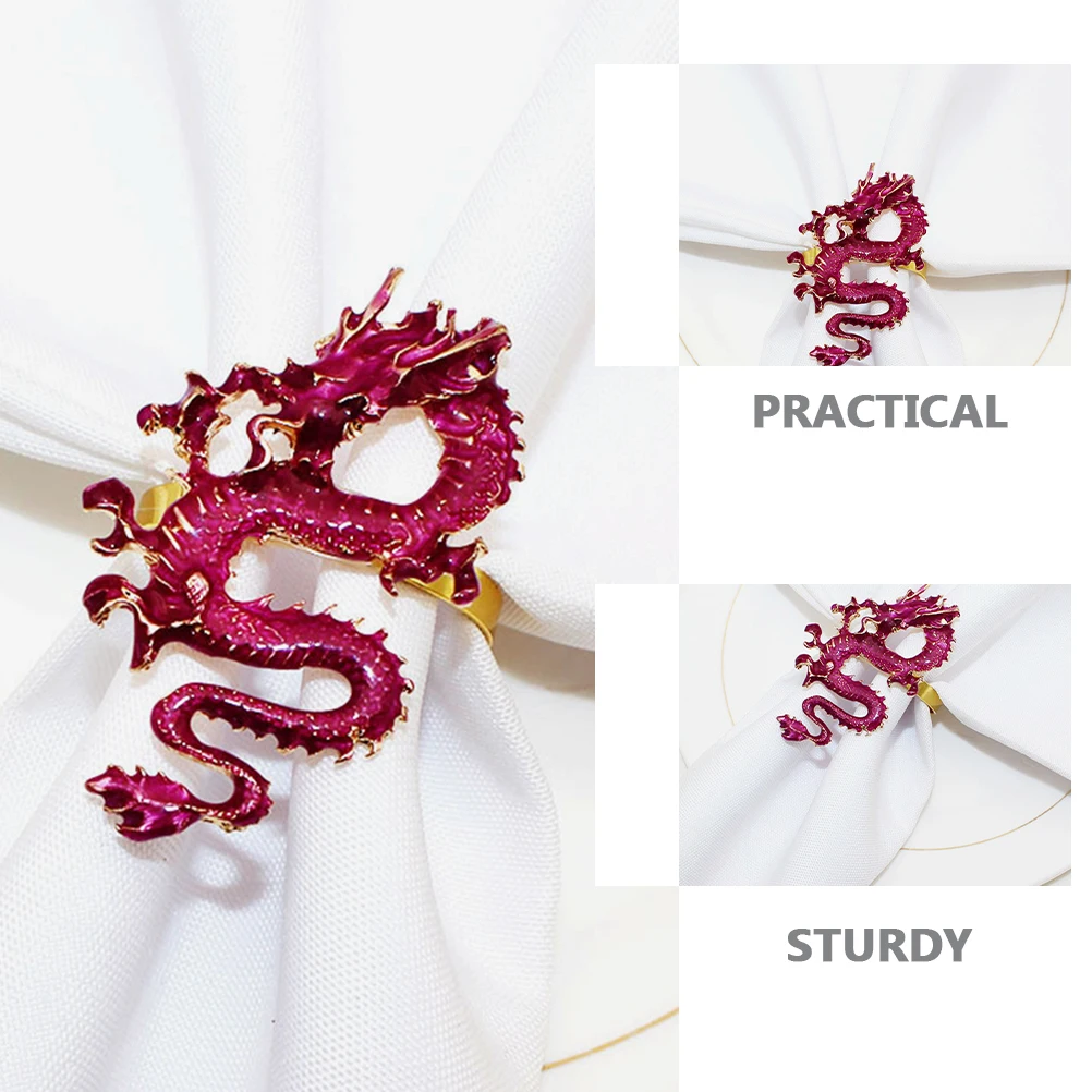 

6pcs Totem Dragon Napkin Ring Napkin Rings Metal Table Holders Creative Buckles Chinese Style Purple Red Gold Dining