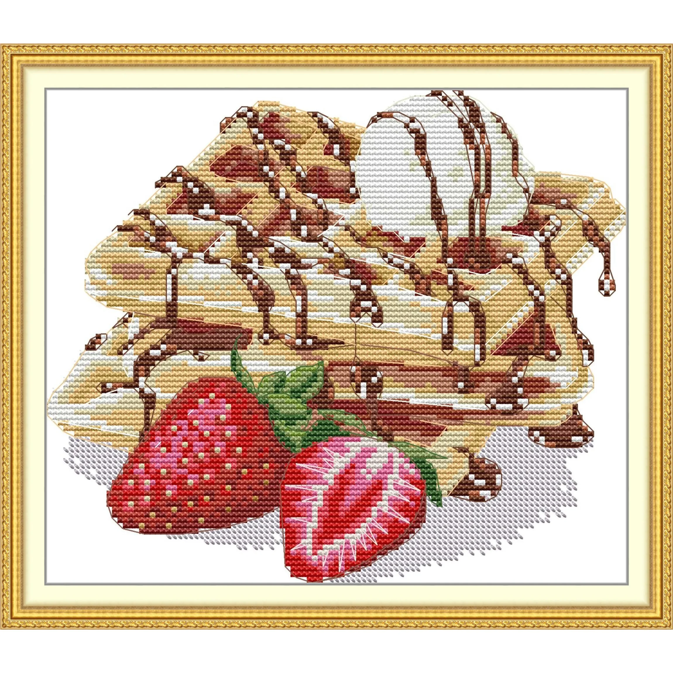 

Joy Sunday Pre-printed Cross Stitch Kit Easy Pattern Aida Stamped Fabric Embroidery Set-Strawberry Waffle