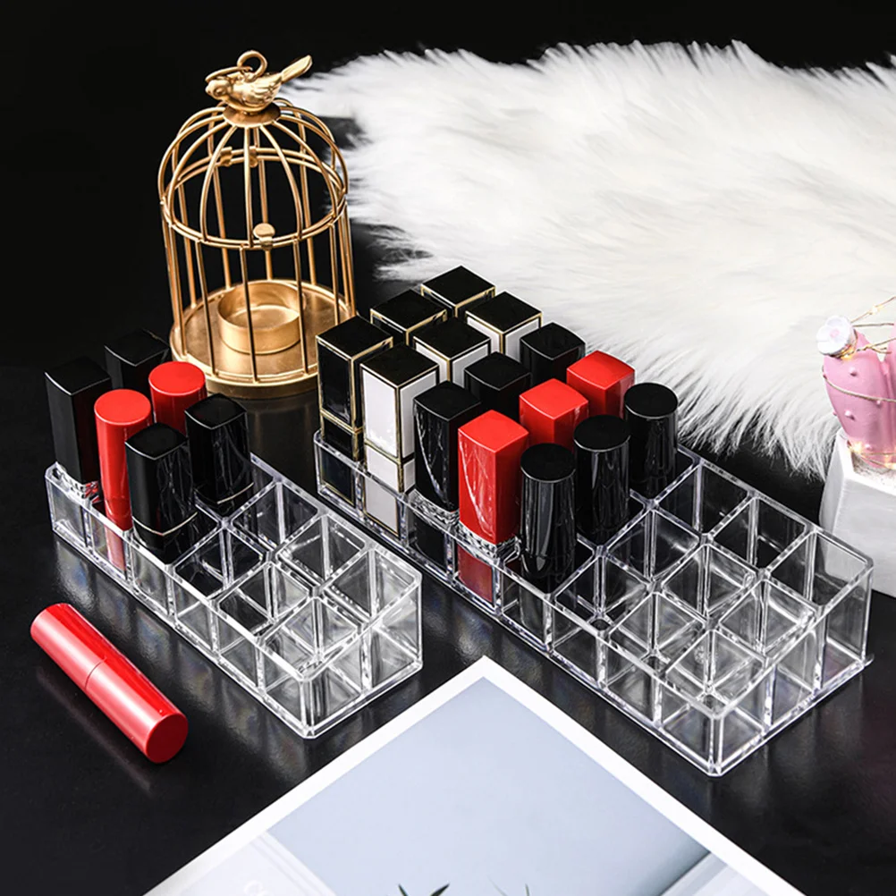 

2Pcs Clear Lipstick Holder Plastic Organizer Lip Gloss Rack Desktop Storage Display Box Lipstick Organizer