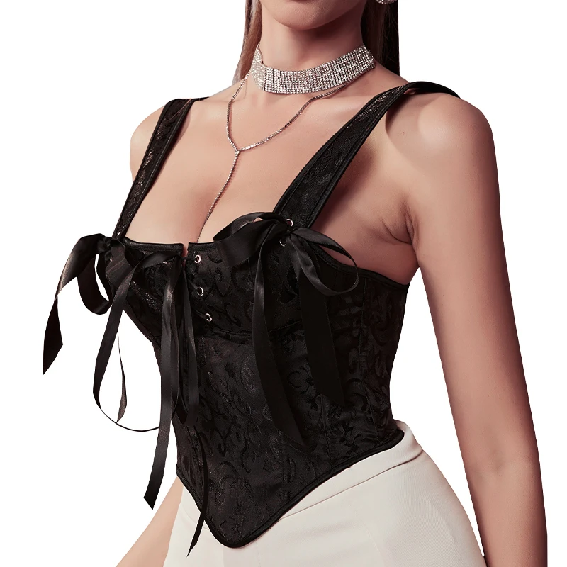 Short Corsage Low Cut Sexy Gothic Bodice Shaping Corset Top Wide Strap Bustier Steampunk Corselet Plus Size 6XL