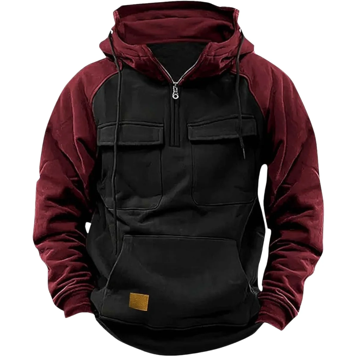 Autumn/Winter Street Fashion Patchwork Loose Hooded Windproof Fleece Combat Half-Zip Pullover Jacket Sporty Casual Hoodie