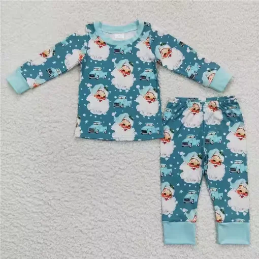 

Winter Fashion Baby Boys Embroidered Christmas Tree Long Sleeve Striped Cotton Pajamas Wholesale Boutique Kid Suit