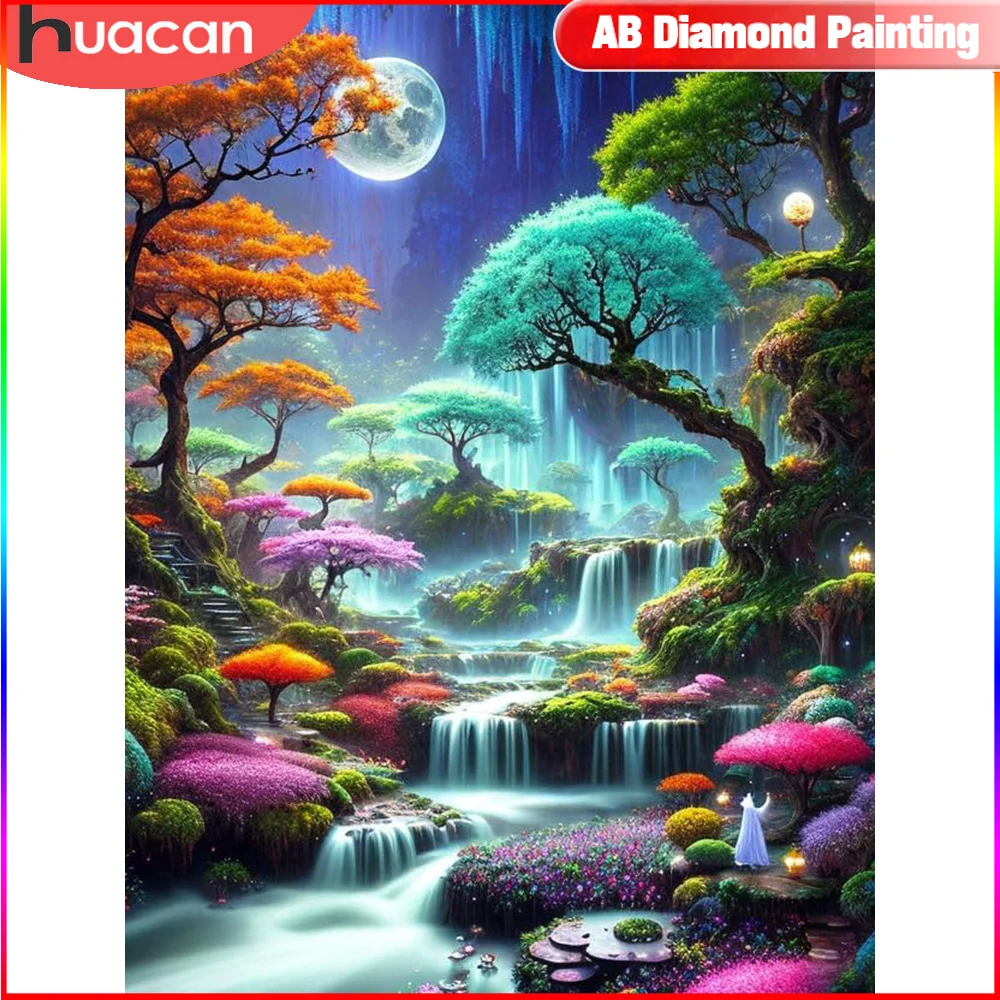 Huacan Diamant Malerei komplette Kit Nacht Landschaft volle quadratische runde Mosaik Wasserfälle 5d Wohnkultur