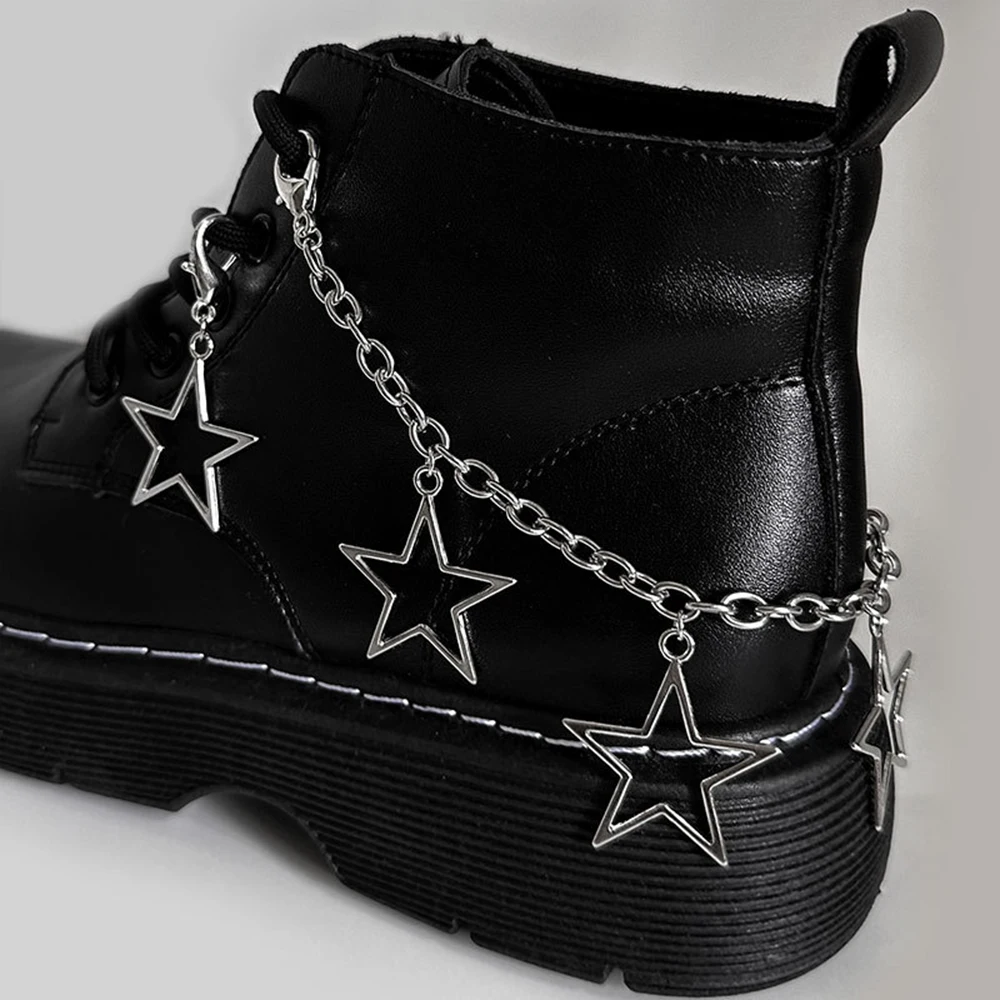 2PCS Metal Star Shoes Chain Charms Hollow Heart Shoe Buckle Pendants Martin Shoes Decoration Chains Y2K Sneaker Accessories