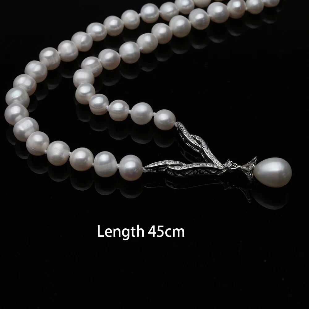 Freshwater Pearl Pendant Necklace For Women,Natural Chunky Choker Necklaces Wedding White Pearl Necklace Chain Girl Gift 45cm