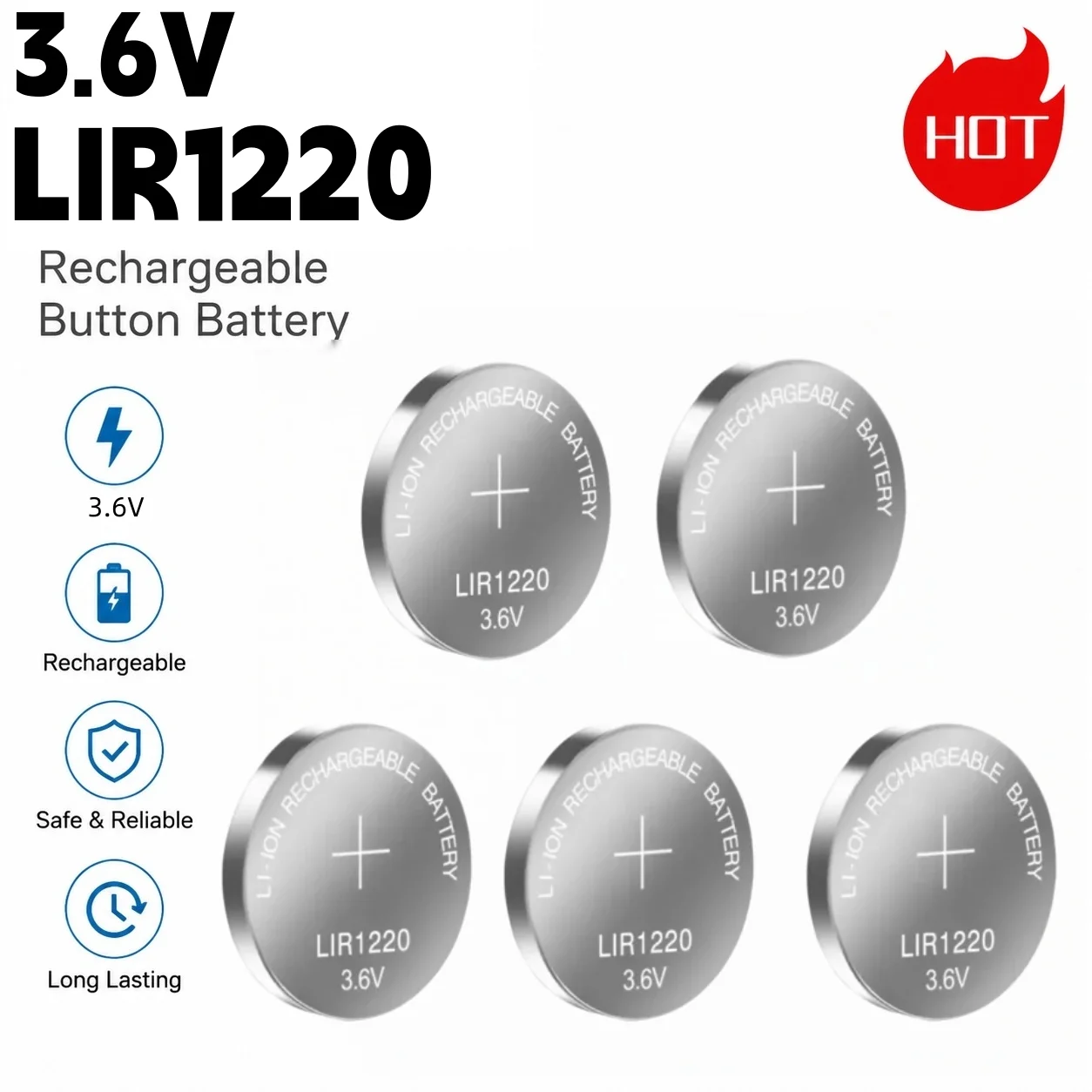 1-10pcs LIR1220 3.6V Lithium Rechargeable Batteries for Toy Car Remote Control Watch Calculator CR1220 Replace Button Coin Cells