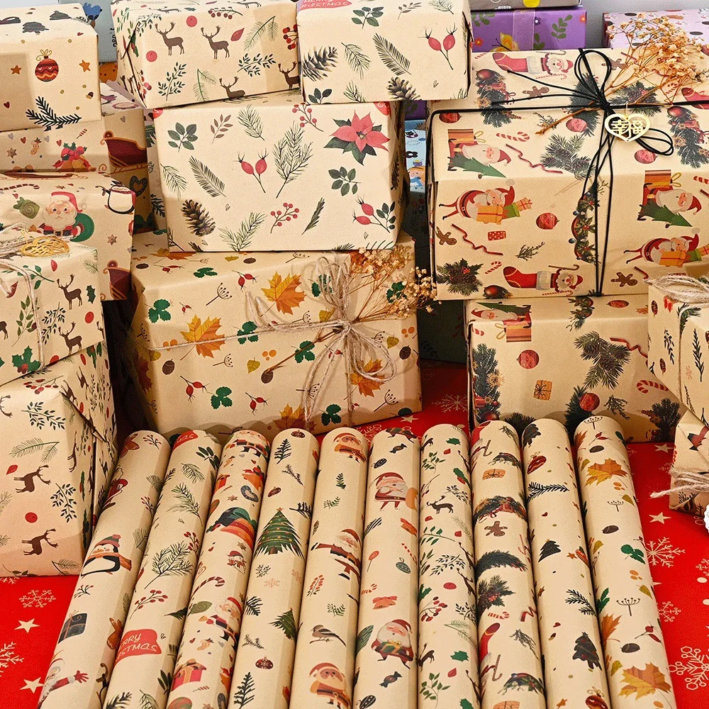 10 Stück, Weihnachts-Geschenkpapierrolle – 74 x 50 cm – perfekt für Weihnachtsgeschenke, Partydekorationen, festliche Verpackungen, Weihnachtsdekorationen