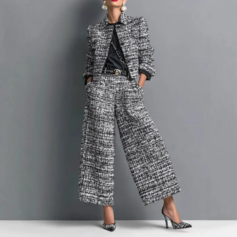 Aliexpress Women's Plaid 2-Piece Set Long Sleeve Lapel Slim Fit Short Jacket And Loose Pants Autumn Winter Fashion Casual Outfit - Aliexpress Deal