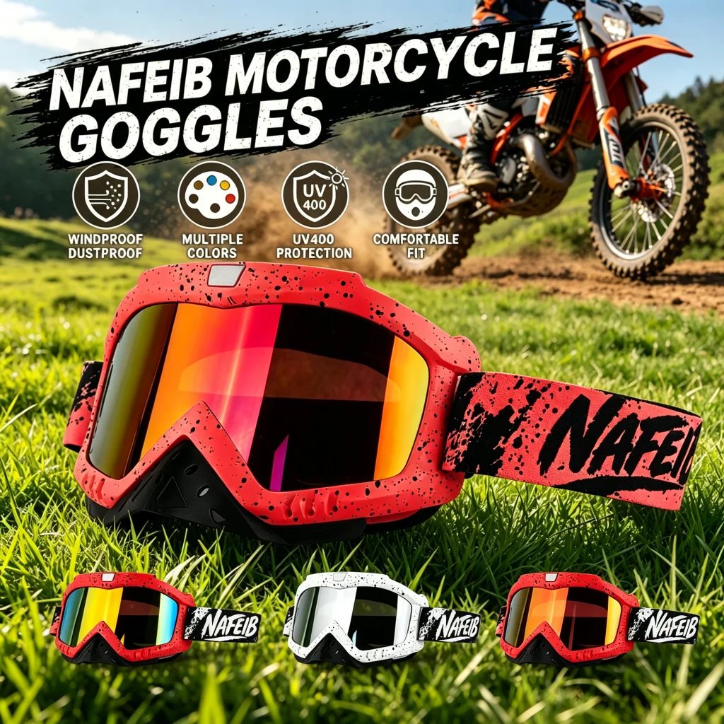 Men's Motorcycle Goggles UV400 Riding Glasses Dirt Bike Accessories for Cycling Eyewear Motocross MX ATV Mountain Bikes