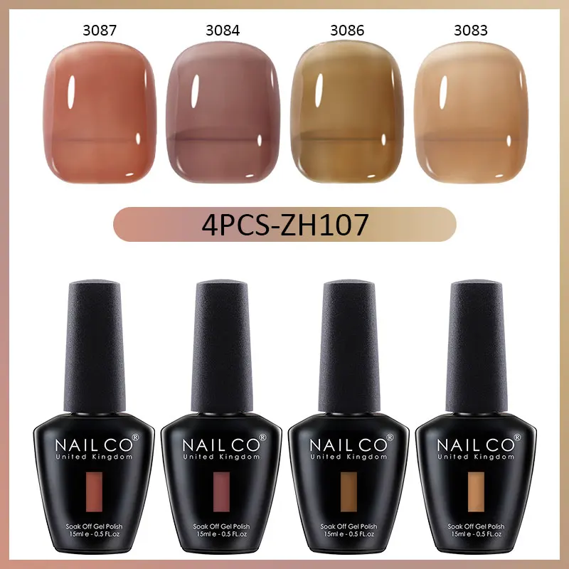 NAILCO 4pcs 15ml Autumn Winter Translucent Color Gel Nail Polish Jelly UV Nails Gel Polish Kit Esmalte Paint Nail Art