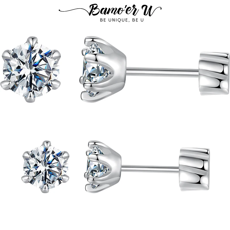 Bamoer U 6 Prongs Moissanite Earrings Bouquet Ear Studs D Color VVS1 EX Lab Diamond 925 Sterling Silver Luxury Jewelry Xmas Gift