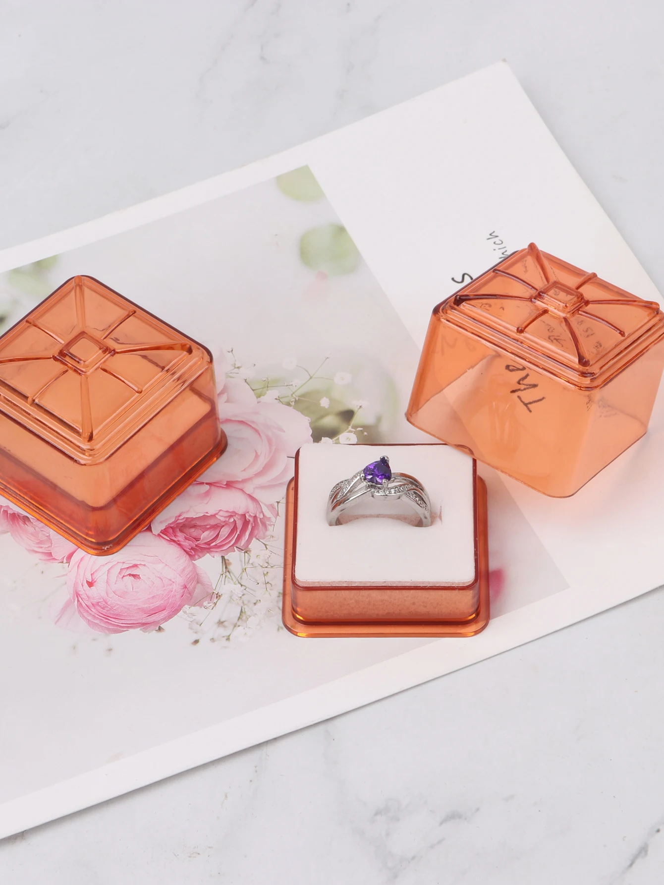 Cajas de plástico para anillos de 6 piezas, caja organizadora de almacenamiento, embalaje de joyería de boda
