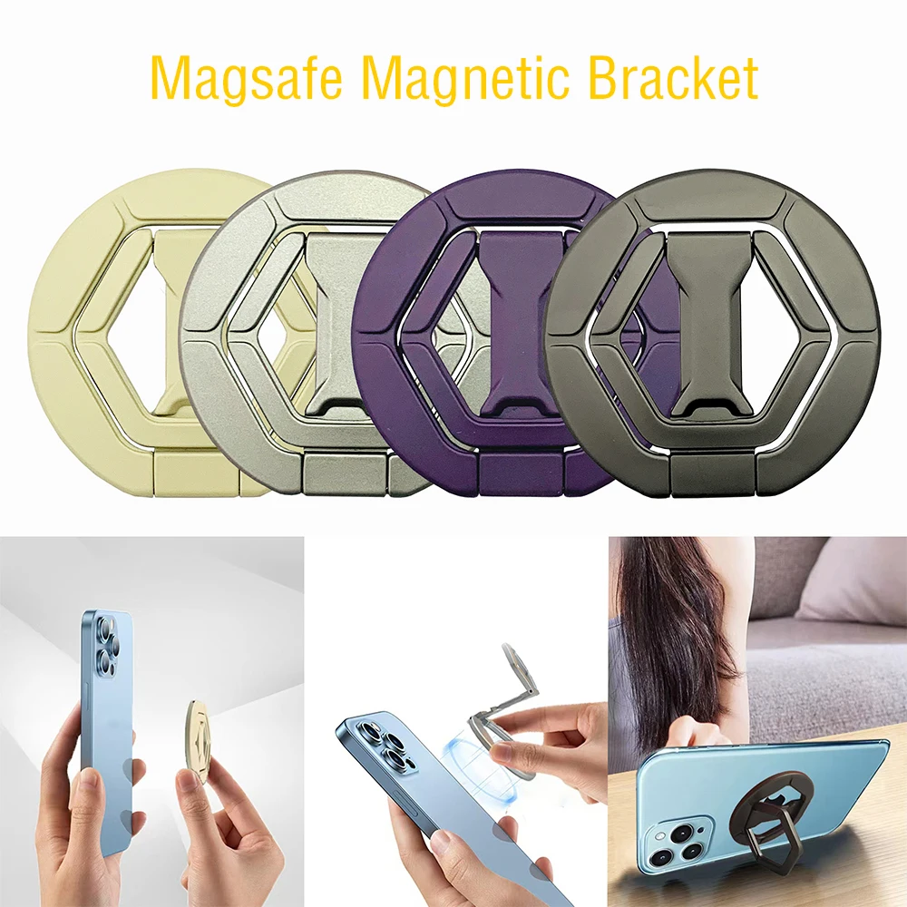 

For Magsafe Magnetic Besign 1Pcs Strong Suction Hexagon Rotating 360 Wall Stickers Everywhere Folding Ring Phone Holder Alloy