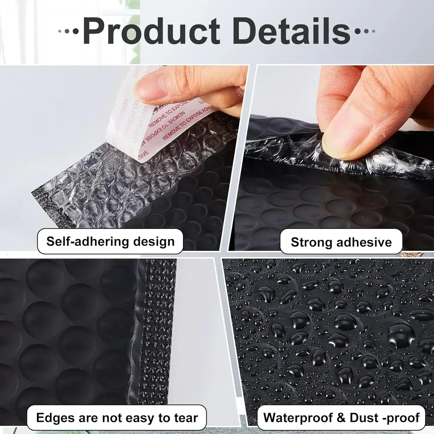 100 Stück schwarze Farbe Blase Verpackung Umschlag Versand umschläge Bubble Mailer Poly Umschlag für den Versand Selbst versiegelung Bubble Bag
