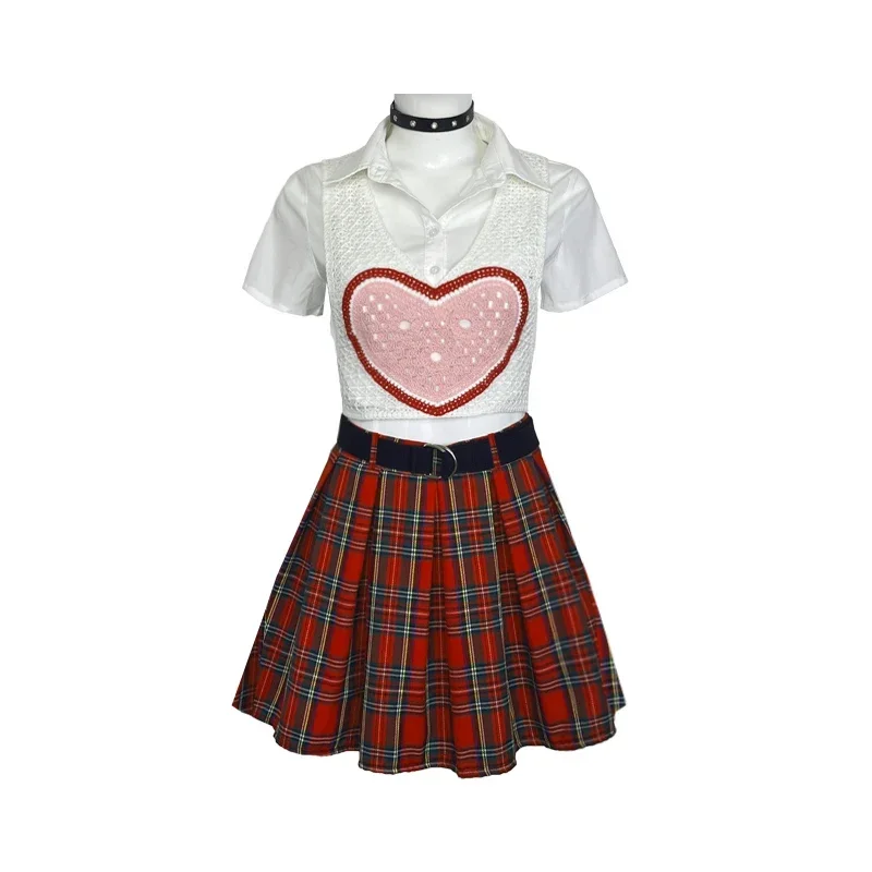 Roupas de Dança Listradas da Menina Kpop, Mini Saia Preta, Traje Sexy Feminino, Cantora Kpop Menina, Dançarina, Palco Show Roupas, Y2K